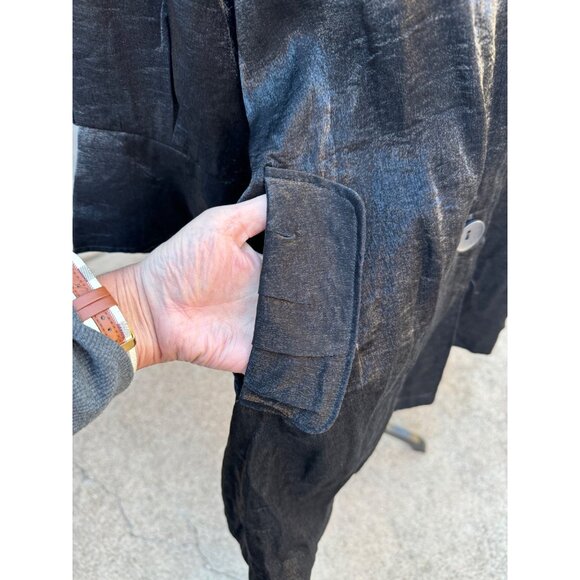 Urban Mango Black Shimmer Button-Up Jacket Tunic Evening Formal Lagenlook Artsy - Picture 10 of 11